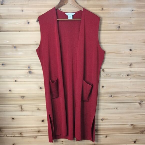 Misook Sweater Womens Medium Red Open Front Sweater Vest Career - Picture 1 of 8